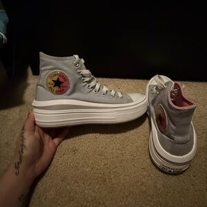 Converse Women's High-Top Sneakers - Light Gray and Pink